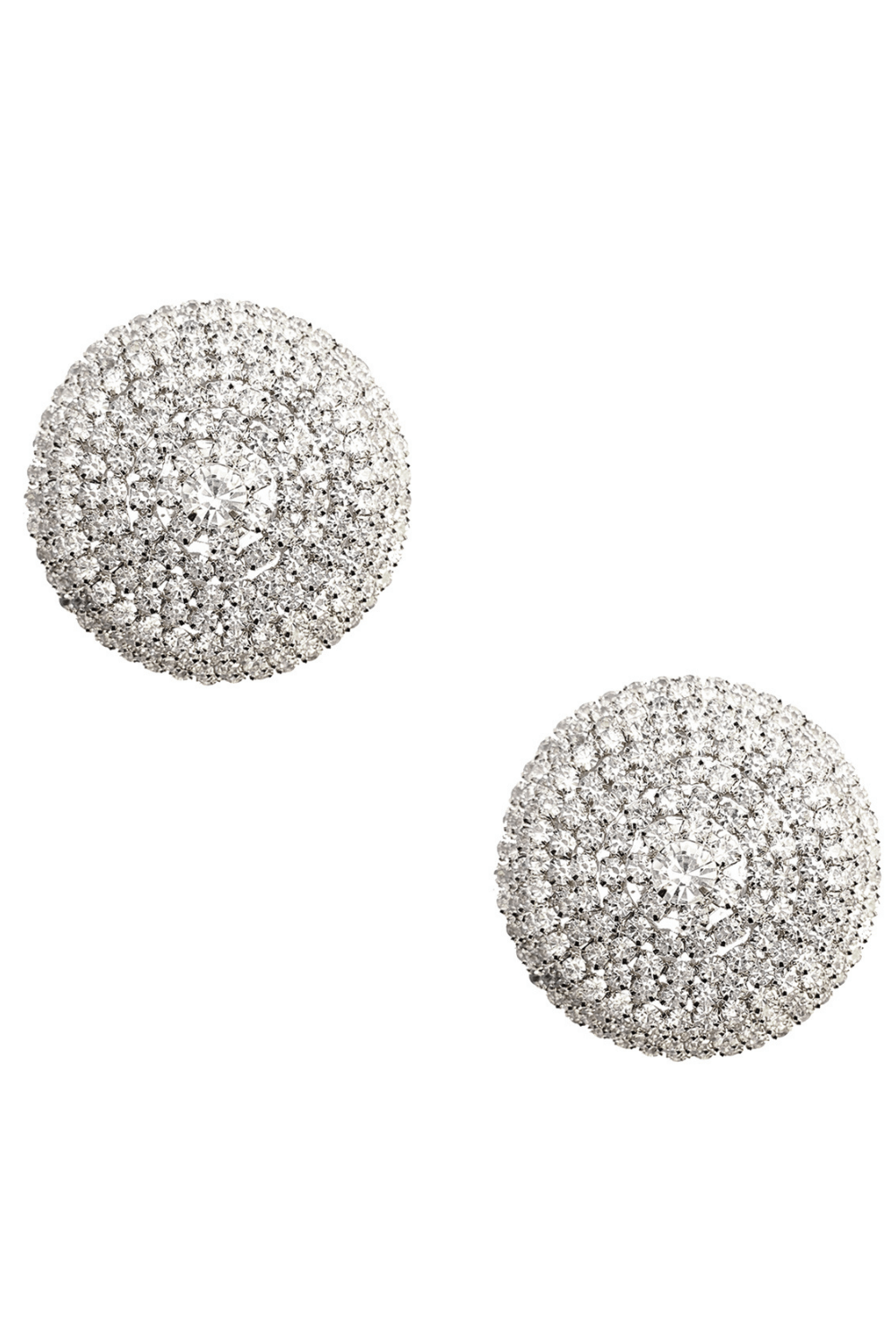Stunning pair of round, self-adhering silver rhinestone pasties, sparkling like crystal jewels.
