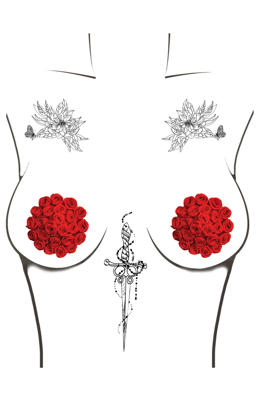 Burlesque First Impression Red Roses Reusable Silicone Pasties-Rebel Romance