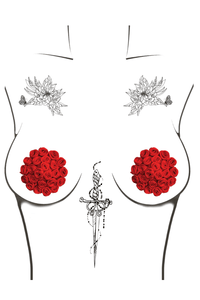 Burlesque First Impression Red Roses Reusable Silicone Pasties-Rebel Romance