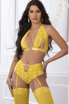 G World Venetian Laced High Waist Garter Panty Peek-a-boo Bra Set Yellow-Rebel Romance