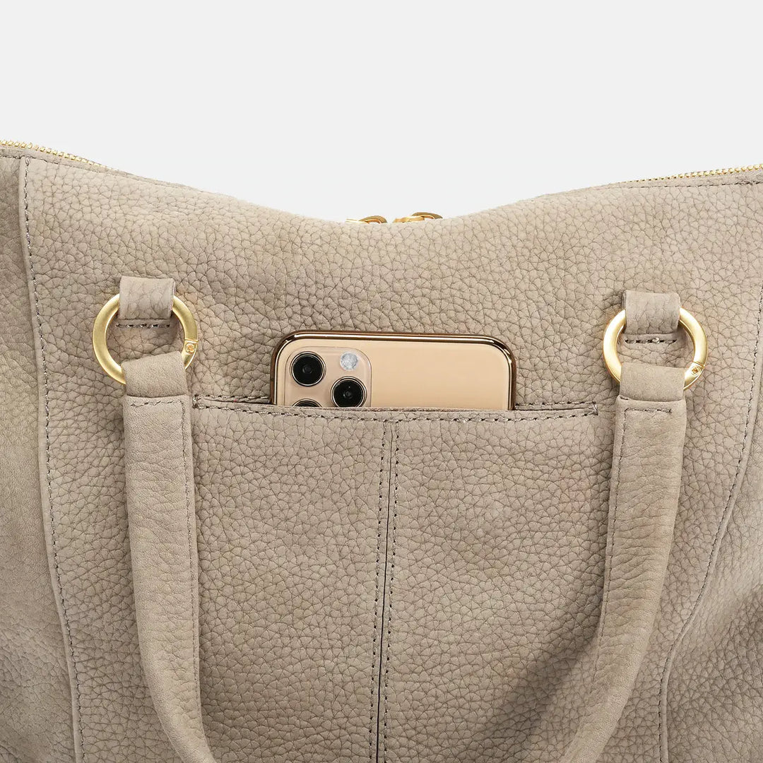 Hammitt Daniel Med Leather Satchel Bag Grey Natural/Brushed Gold-7621-Gry-Gld-Rebel Romance