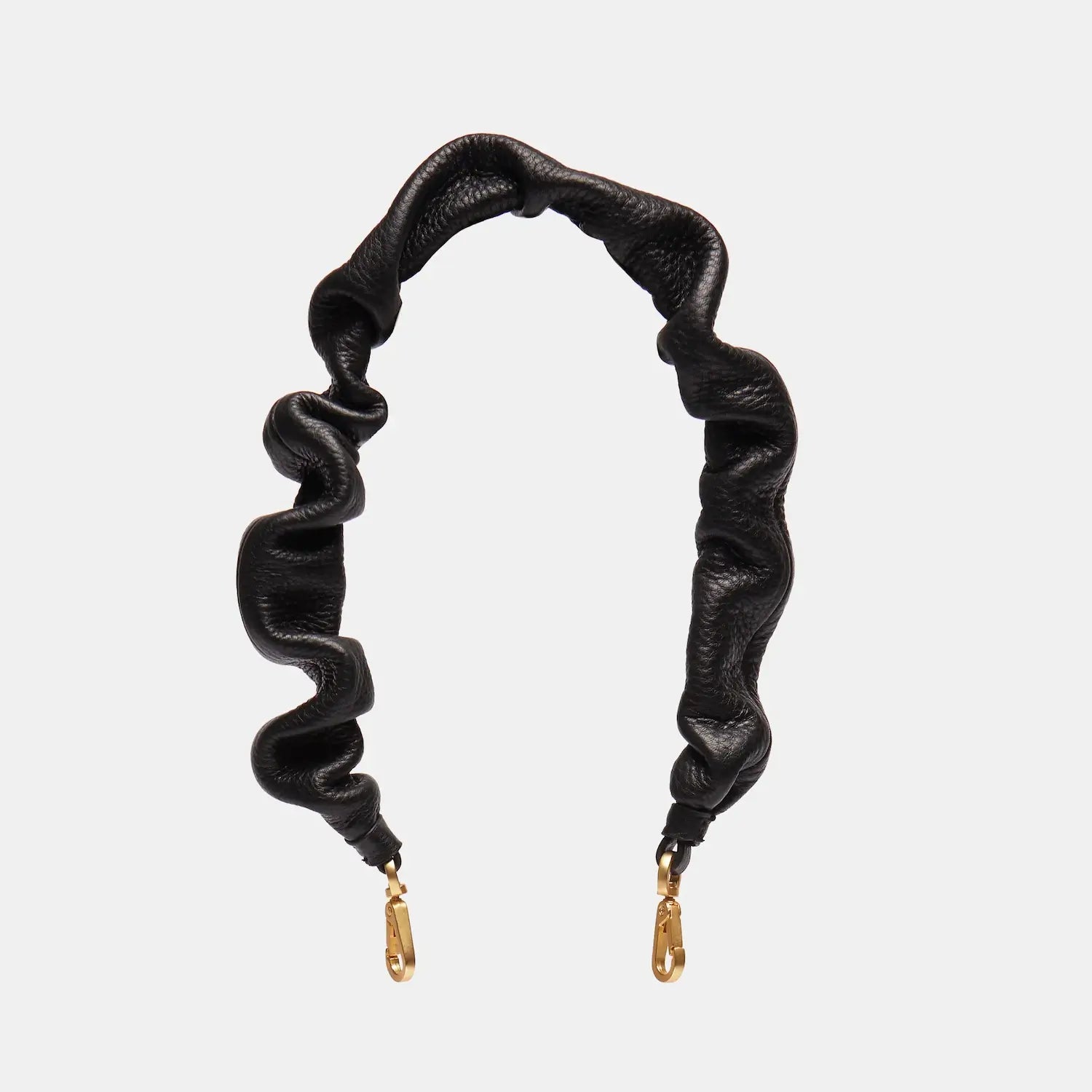 Leather Scrunchie Bag Ruched Strap Black/Brushed Gold-Rebel Romance