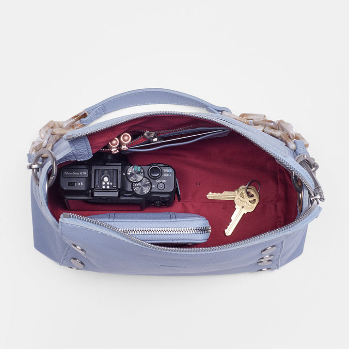 Bryant Med Leather Shoulder Bag Periwinkle Haze/Silver