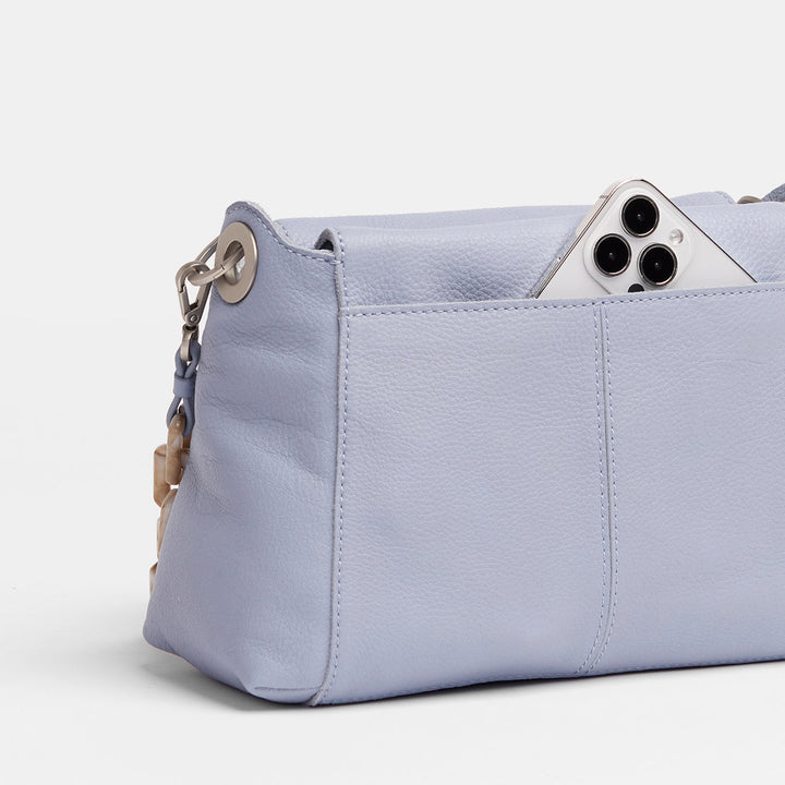Bryant Med Leather Shoulder Bag Periwinkle Haze/Silver