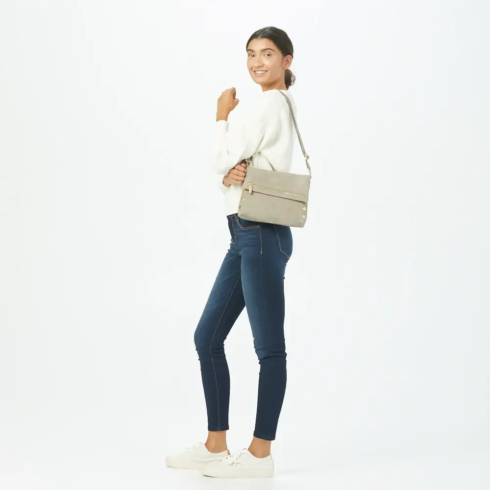 Hammitt VIP Med Zippered Suede Crossbody Clutch Grey Natural/Brushed Gold-4621-Gry-Gld-Rebel Romance