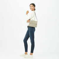 VIP Med Zippered Suede Crossbody Clutch Grey Natural/Brushed Gold-Rebel Romance