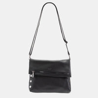 VIP Med Zippered Leather Crossbody Clutch Black/Gunmetal-Rebel Romance